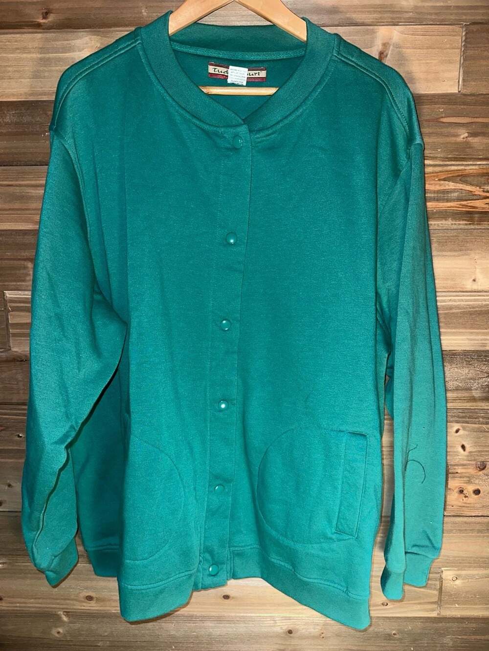 No.65 Tudor Court Vintage Teal Green Snap Front Cotton Blend Cardigan Sweater